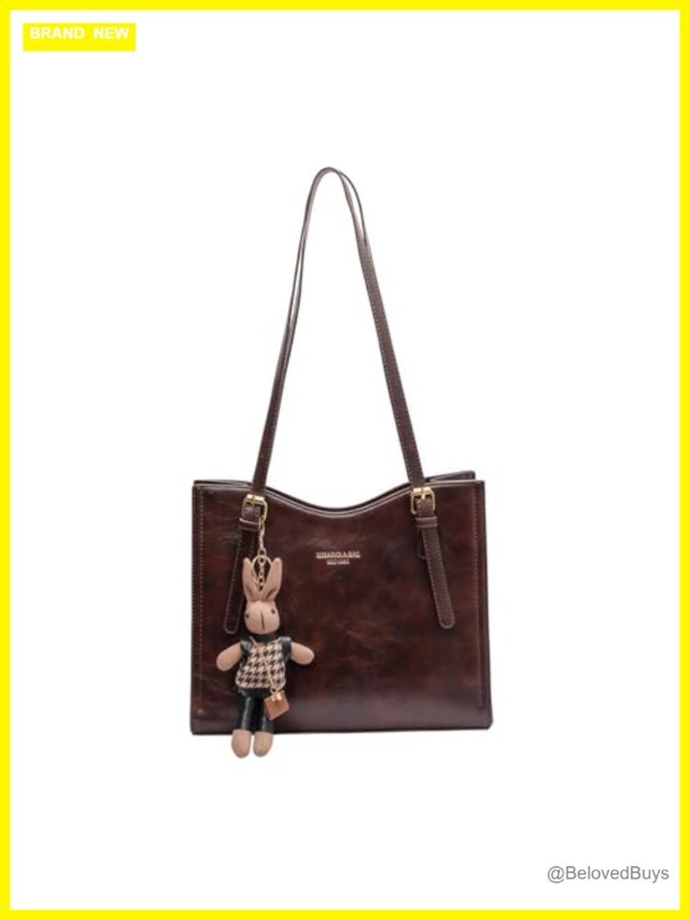 Vintage Vegan Leather Shoulder Bag Tote with Zipper for Work